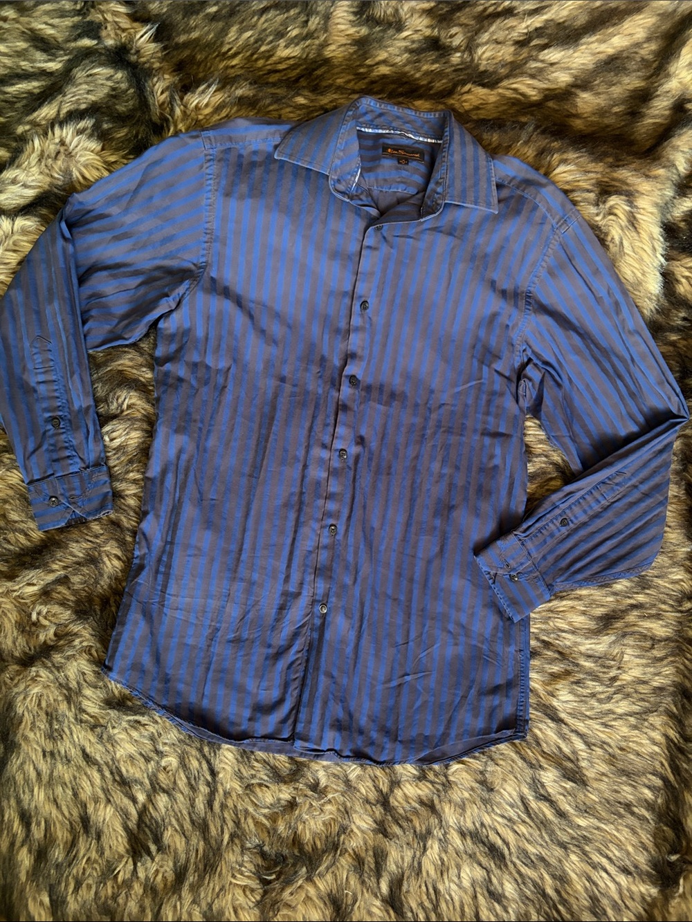 Ben Sherman Blue and Gray Vertical Stripe Dress Shirt Size Medium (15 32-33)